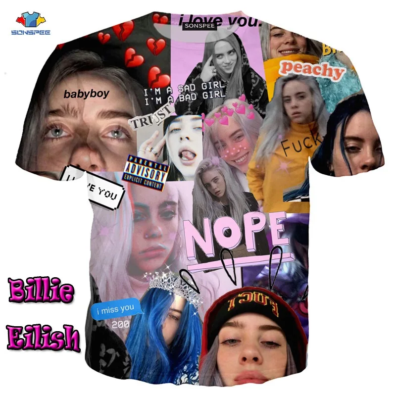 SONSPEE/Летняя футболка с коротким рукавом и звездами Billie Eilish; модный тренд; красивая футболка; смешная блузка с несколькими элементами; топы с локомотивным принтом