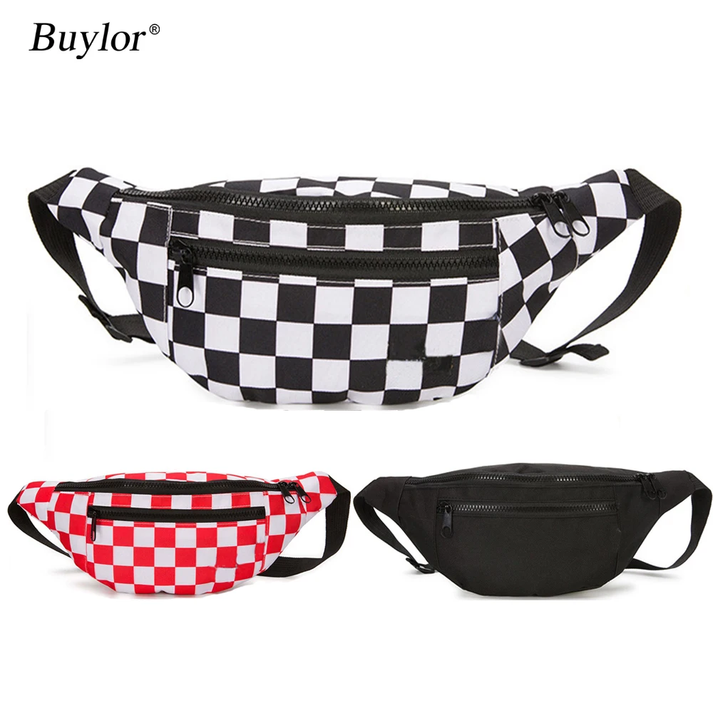 Bum-Bag Fanny-Pack Phone-Pocket Canvas Checkerboard Trend Fashion Women New Hip-Hop Buylor
