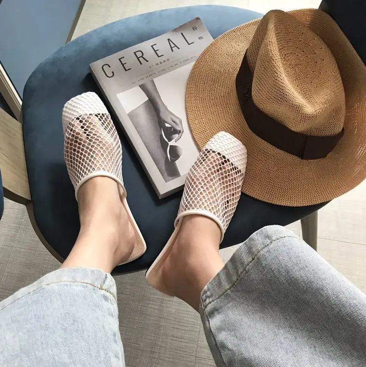 

summer ladies shoes slippers zapatos de mujer fashion mesh Breathable Muller shoe casual baotou flat women's sandals slides