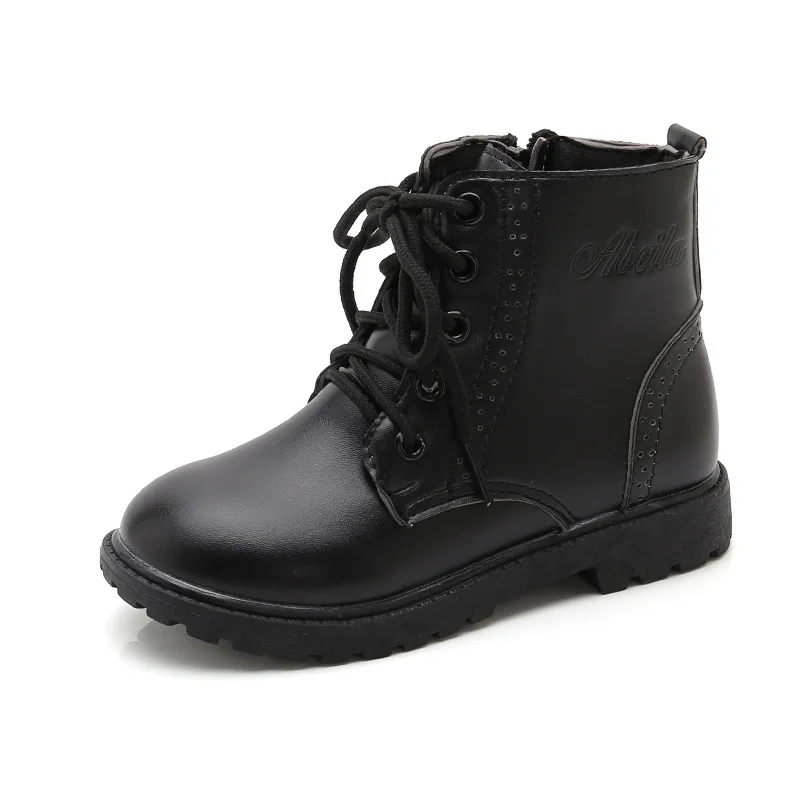 Winter New Boys Boots Warm Plus velvet Children Martin boots Kids Boots Casual Leather Shoes 4 5 6 7 8 9 10-14T Black Brown