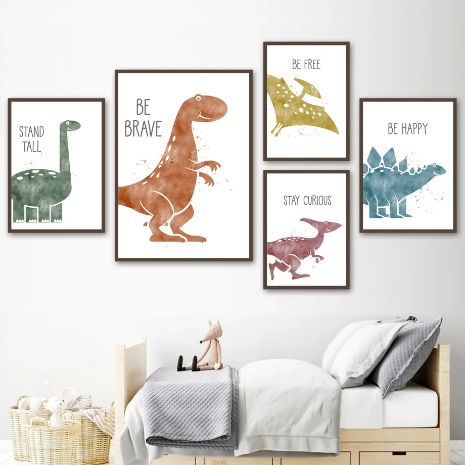 Triceratops-Pterosaur-Cartoon-Dinosaur-Wall-Art-Canvas-Painting-Nordic-Posters-And-Prints-Wall-Pictures-For-Kids