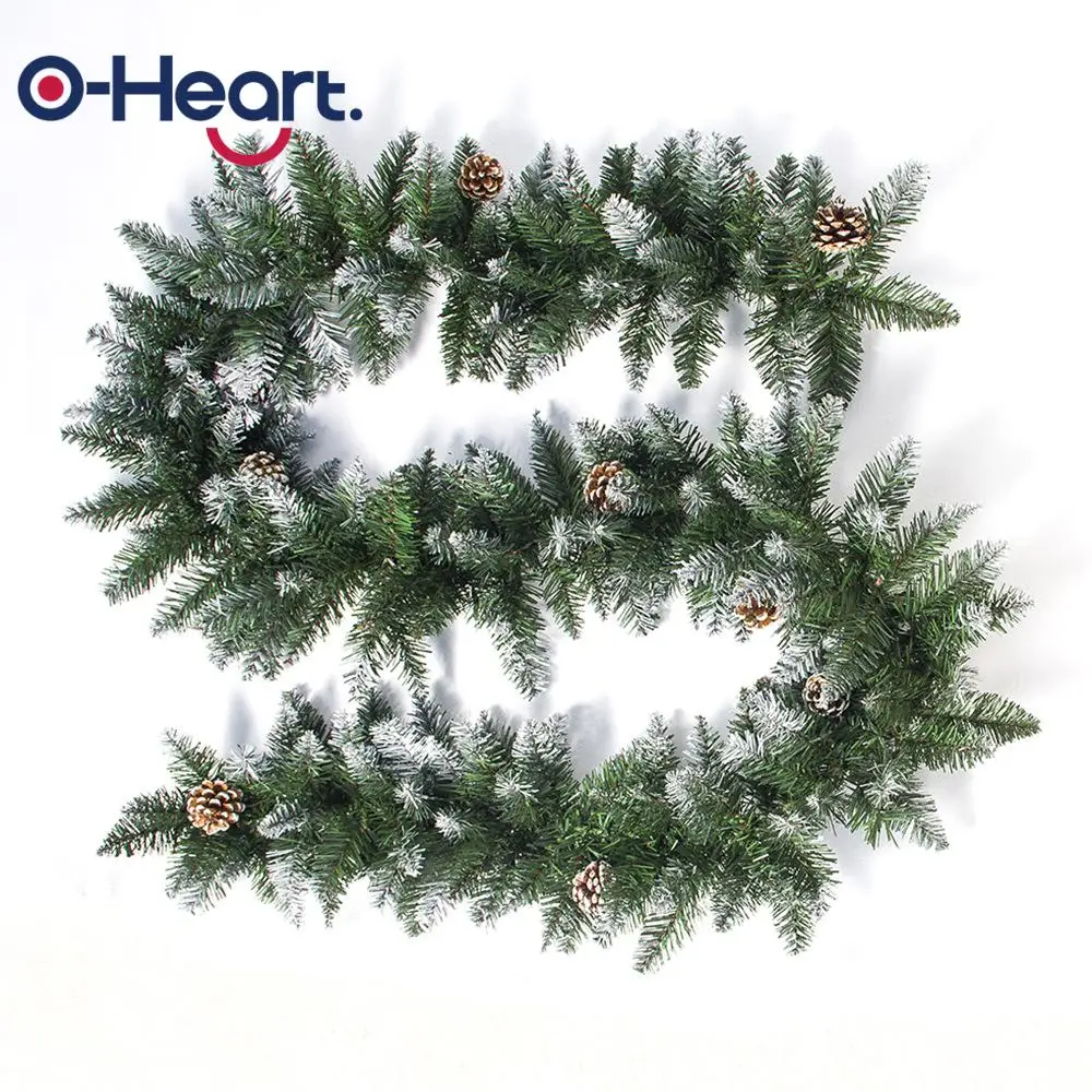 Рождественская гирлянда OHEART, сосновый конус, белый снег, 2,7 м, Рождественская елка, украшение, искусственный зеленый ротанговый венок, висячий орнамент
