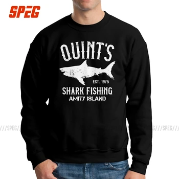 

Men's Quint's Shark Fishing Sweatshirts Vintage Amity Island 1975 Jaws Pullover Cotton Hoodie GraphicStreetwear Male