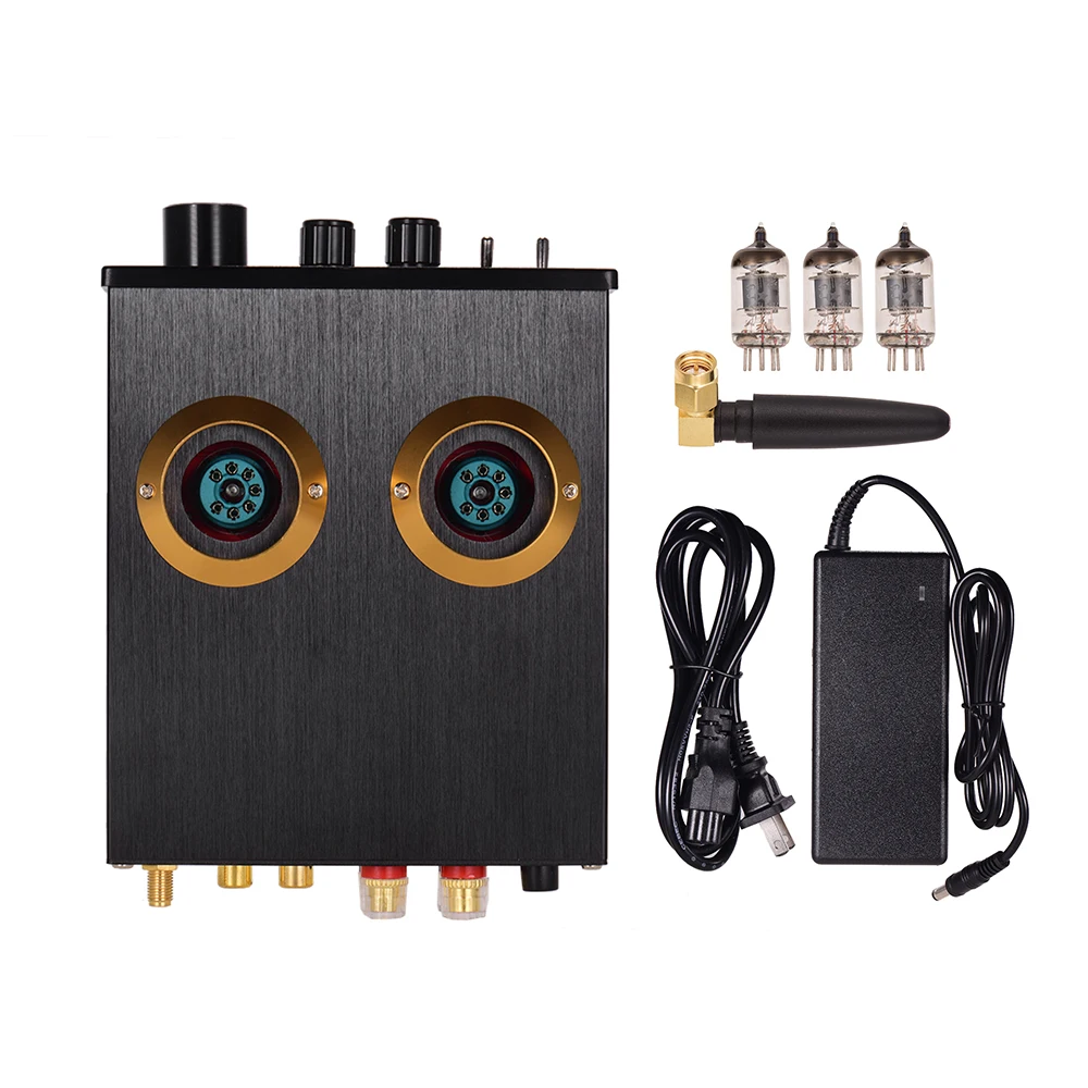 Mini HiFi Digital Audio Power Amplifier Stereo Amp with Dual 6J2 Vacuum Tubes BT AUX Inputs Treble Bass Controls 100W(50W*2 - Color: Black US Plug