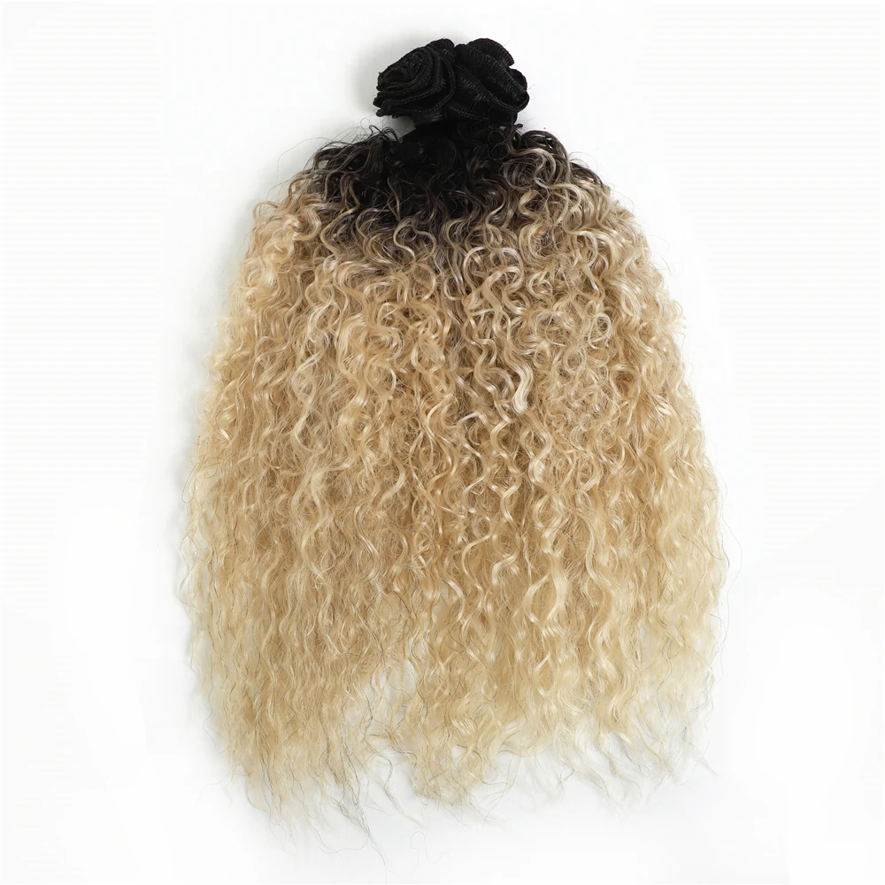 Кудрявые вьющиеся волосы для наращивания Омбре цвет T613 термостойкие волокна синтетические волосы для женщин 1" 6 Пряди все в одной упаковке
