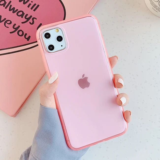 Pink Прозрачный карамельный цвет чехол для телефона для iphone 11 11Pro Max XS Max X XR 8 7 6S 6 Plus модный противоударный зеркальный силиконовый чехол - Цвет: Pink