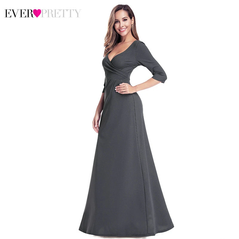 Prom Dress Long Ever Pretty Simple Deep V Neck Three Quarter Sleeves Elegant Formal Party Gowns Vestido De Festa Robe Longue