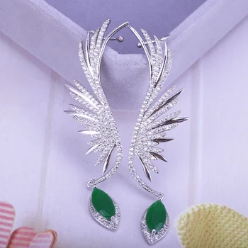 

Personality Water Drop Stone Cuff Earrings Luxury Lady's Gold Plating Post Cubic Zircon Crystal Angel Ear Sweep Climber Earrings