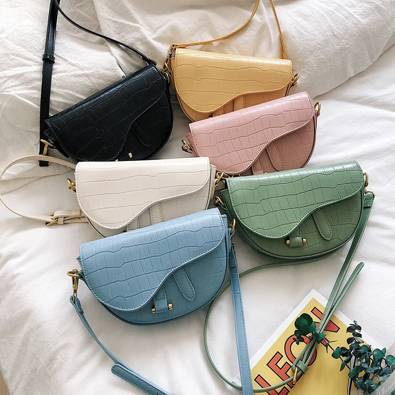 Элегантная женская сумка через плечо модная крокодиловая полукруглая седельная