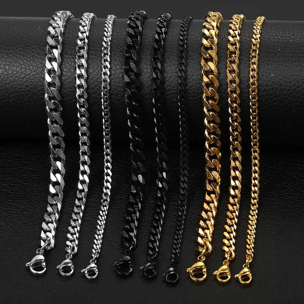 FidgetGear 9-21MM Black Plated Stainless Steel Cuban Curb Chain Men's Necklace Or Bracelet 11mm 10inch Bracelet11mm,10inch Bracelet 