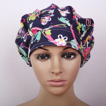 

2 Pieces Pieces Women Lady Cotton Flower Pattern Cap Beauty Surgical Surgery Hat Bouffant Scrub Kitchen Hats