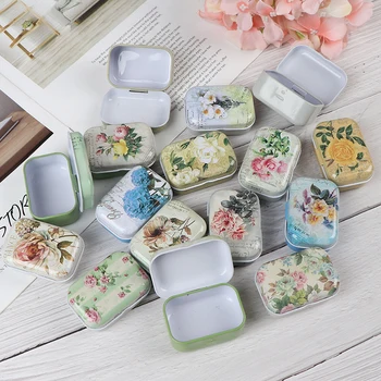 

1PC Vintage Flower Printing Mini Tin Box For Jewelry Wedding Favor Metal Candy Box Decorative Storage Boxes Gift Home
