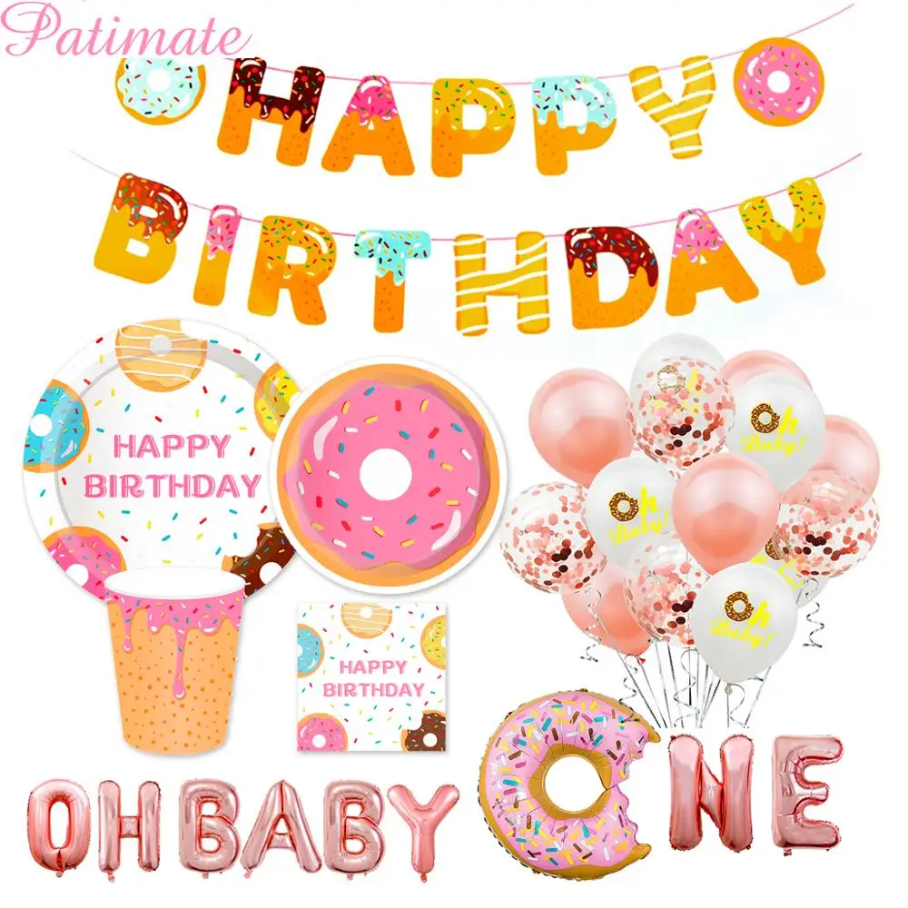 

PATIMATE Sweet Donut Party One Year Birthday Party Decoration Dount Banner 1st Birthday Party Decor Baby Shower Party Supplies