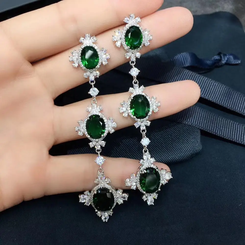 Аккинг Модные Зеленые длинные серьги для женщин аксессуары Полный кубический цирконий серьги ювелирные изделия pendientes mujer moda