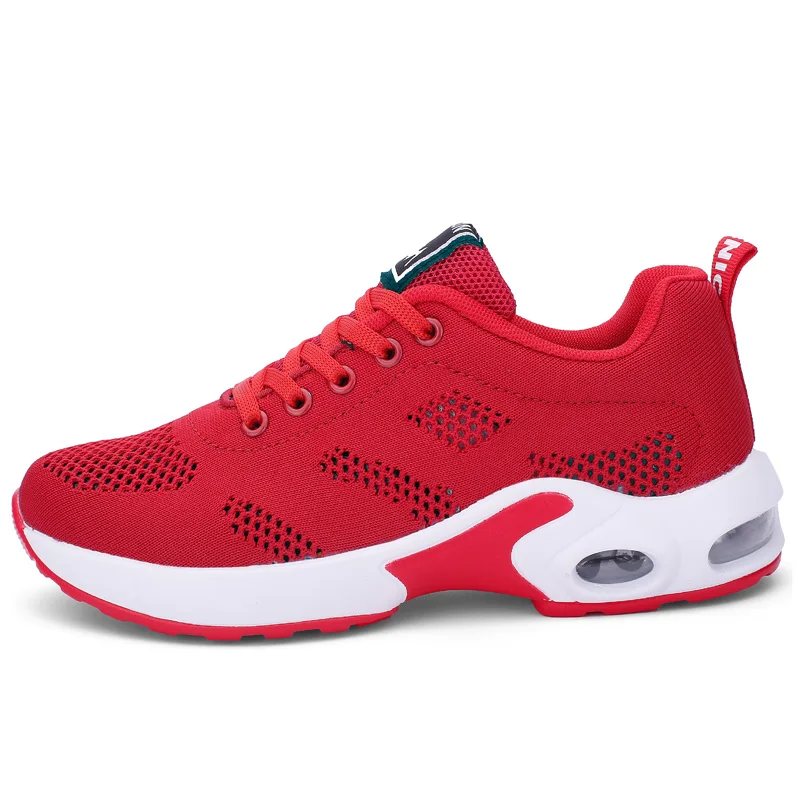 Модные женские легкие кроссовки для бега, уличная спортивная обувь удобные дышащие туфли для бега, спортивная обувь с воздушной подушкой, на шнуровке - Цвет: Hollow out red
