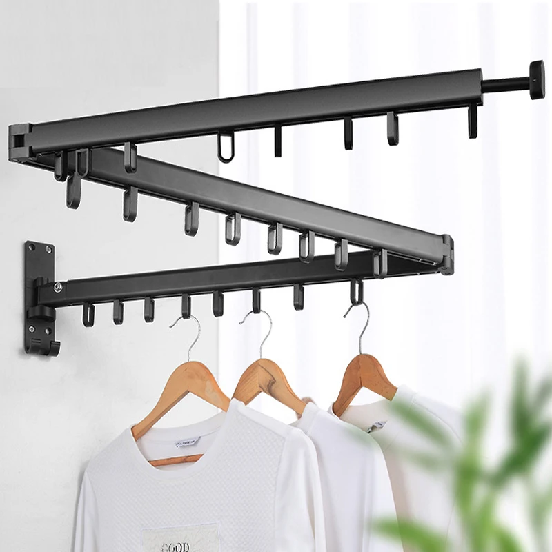 Folding Retractable Drying Racks Clothes Hanger Non Perforated Balcony  Hidden Simple Non-slip Towel Rack Space Saving - AliExpress