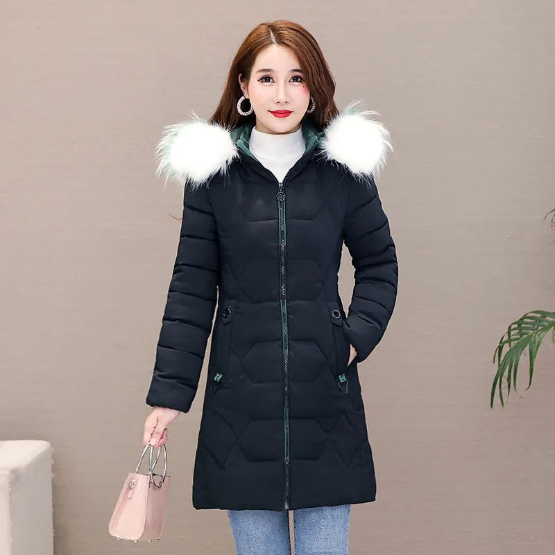 

Cotton-padded Clothes Women's Mid-length 2019 New Style Korean-style Slim Fit Slimming Waist Hugging Large Fur Collar Large Size