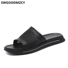 Кожаные тапочки; мужские тапочки; дизайнерская Уличная обувь; Мужские Пляжные шлепанцы; повседневные мужские шлепанцы; zapatos de hombre chaussure homme