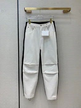 

Luxury Brand Casual Pants 2020 Early Autumn Women's New Fashion Black and White Contrast Color Fold Work Jeans Trousers