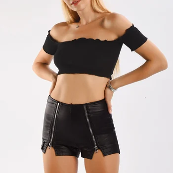 

High Quality Women Black Suede PU Leather Shorts Nightclub Chic Sexy High-waisted Stretch Plus Size Women Faux Leather Shorts