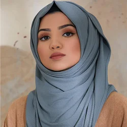 Muslim Ramadan Crinkle Hijab Jersey Bandana Scarf Women Turban Scarves Long Hijab Islamic Headscarf Hoofddoek Women's Head Hood