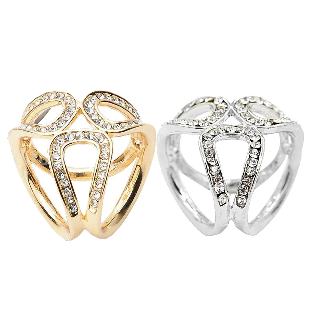 2Pcs Stylish Crystal Scarf Ring Scarf Slide Buckle Clip Wrap Holder Women Ladies Jewelry Accessory for Party