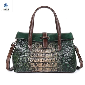 

2019 Head Layer Cowhide Crocodile Grain Manual Embossing Wind Hand Bill Of Lading Shoulder Span Genuine Leather Woman Package