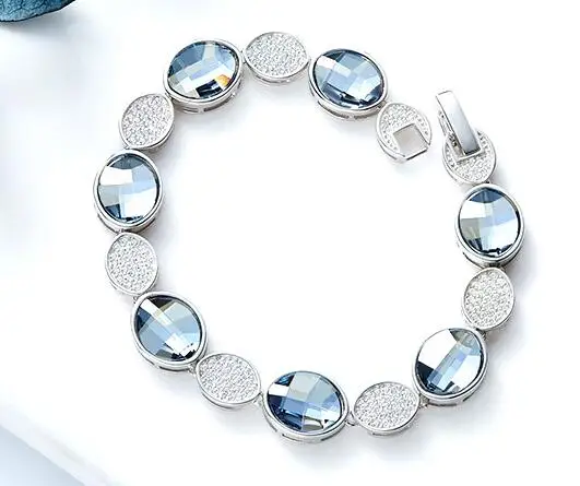 

UXN69 S925 Silver Star Bracelet Blue Crystal Lady Bracelet Birthday Party Gift