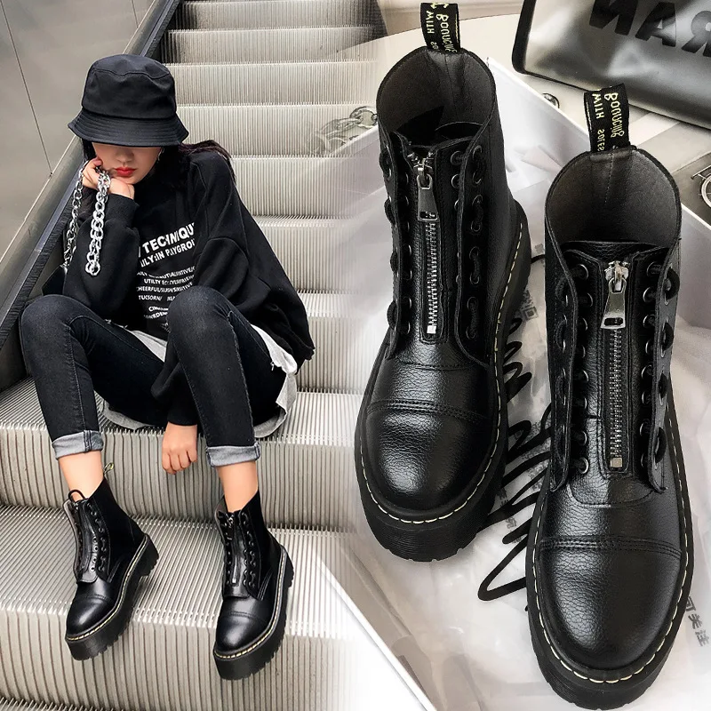 Najtaniej Kobieta botas mujer jesienne buty damskie Martin buty Pu skóra moda marka panie obuwie miękkie wiązane na krzyż botki czarne