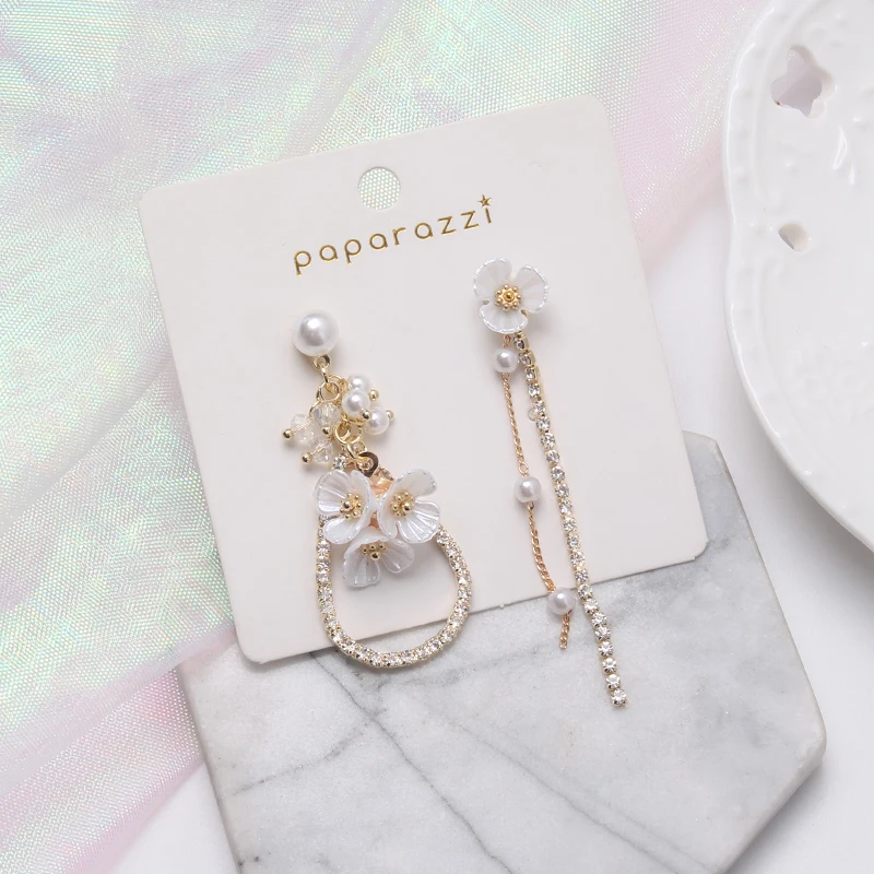 MWSONYA Fashion Korean Sweet Pearl Flower Drop Earrings for Women Fashion Tassel Pendientes Jewelry Earrings for Girl Gift