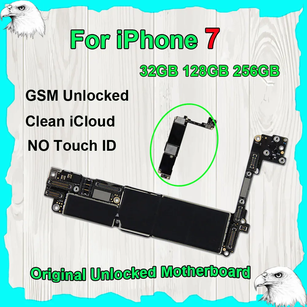 

For iPhone 7 4.7' Original Motherboard 32GB 128GB 256GB NO Touch ID Mainboard Logic Board Clean iCloud GSM Unlocked IOS System
