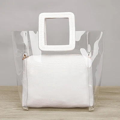 Женская прозрачная сумка, сумка на молнии, сумки, модная пляжная сумка, крокодиловый узор, кожа, изображение, посылка, многофункциональная сумка на плечо - Color: White