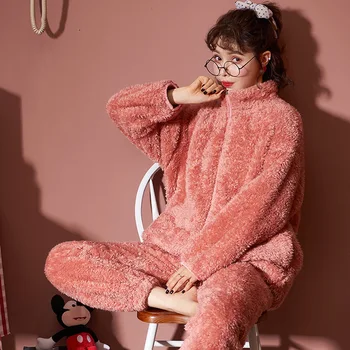 

Suit Pyjama Homewear Pijama Mujer Clothes 2020 Winter Thick Warm Long Sleeve Flannel Pajama Set For Women Coral Velvet Sleepwear