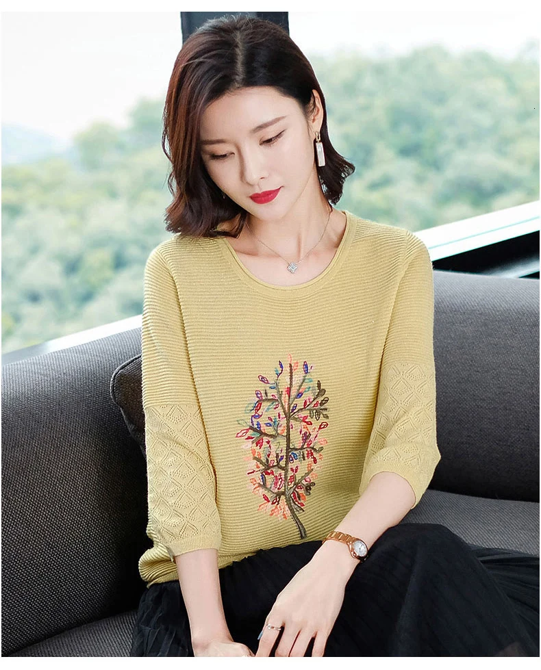 Autumn And Winter new Casual Thin Embroidery O-Neck Tops Women fashion Knitted Pullovers Sweater Women's clothing