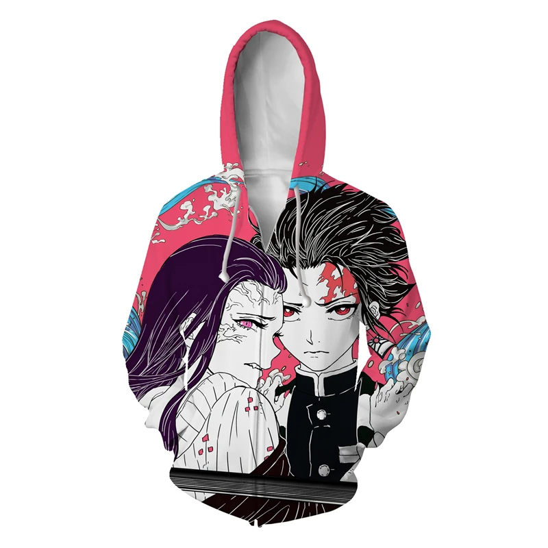 Толстовка с капюшоном для косплея Kimetsu no Yaiba Kamado Tanjirou Kamado Nezuko, повседневные толстовки на молнии