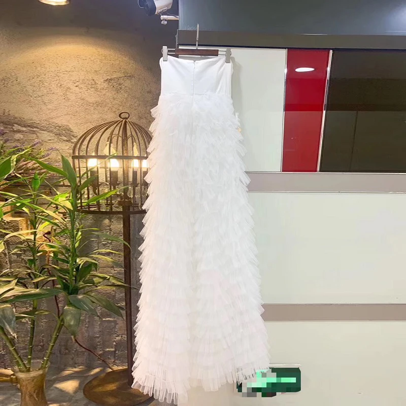 Элегантное Белое Кружевное Сетчатое летнее платье без бретелек без рукавов с открытыми плечами для женщин, свадебное платье подружки невесты, макси, вечернее платье vestidos