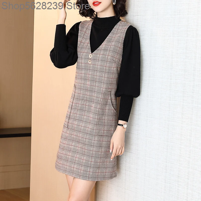 

Grid Sleeveless Dress 2020 Waistcoat Skirt Vest Skirt Wild Temperament Little Man Skirt