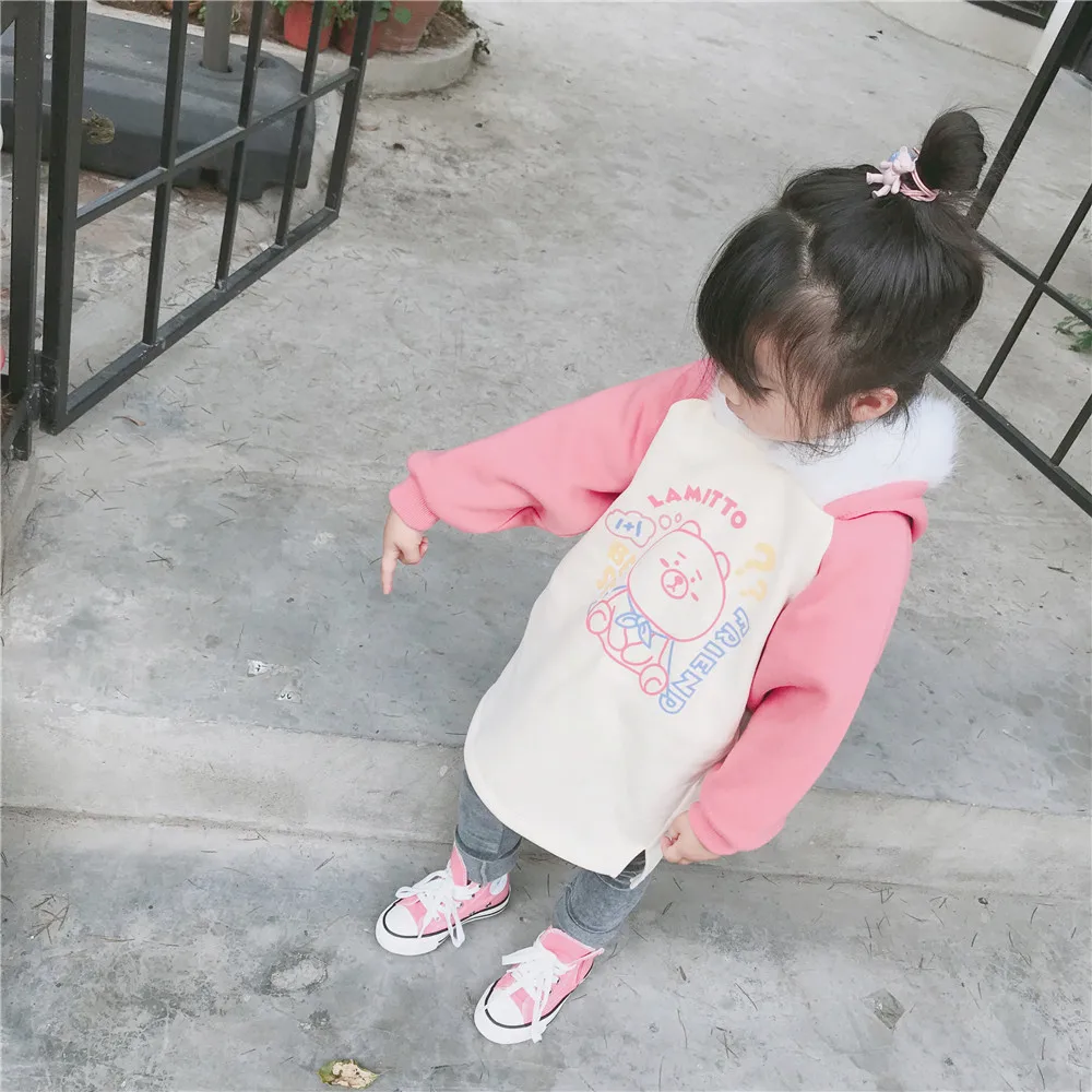 Tonytaobaby/зимнее платье; Новинка; детская одежда; вельветовые толстовки с капюшоном; Длинная толстовка с капюшоном для детей; толстовки для девочек