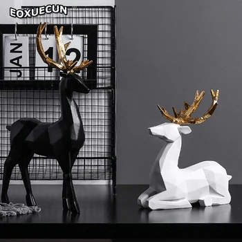 

Nordic Geometric Elk Resin Ornaments Animal Figurines Home Accessories Living Room Desk Wine Cabinet Craft Factory Direct Sales
