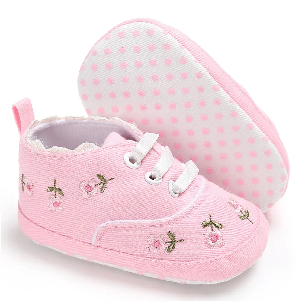 Pudcoco Cute Baby Girl Crib Shoes Newborn Flower Embroidery Soft Sole Prewalker Sneakers