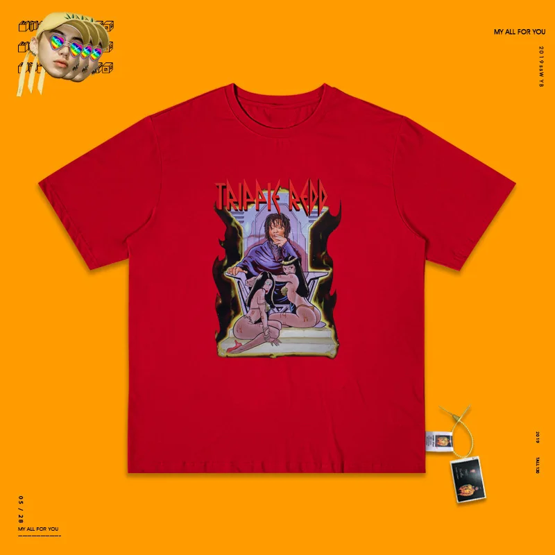 Красивый тренд Trippy Redd. Верхняя одежда без подкладки с короткими рукавами и изображением героев мультфильмов для школьниц Sen в стиле хип-хоп - Цвет: red