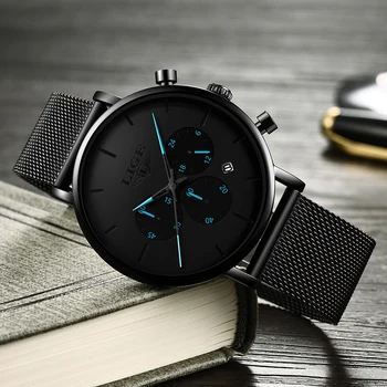 

2019 LIGE Fashion Watch Men Waterproof Slim Mesh Strap Minimalist Wrist Watch For Men Quartz Sports Watch Clock reloj hombre+Box