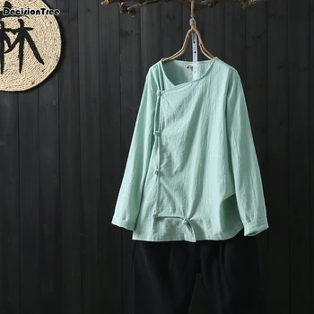 

2020 chinese tops hanfu shirts cotton and linen ladies elegant casual chinese top tea service uniform long sleeve blouse women