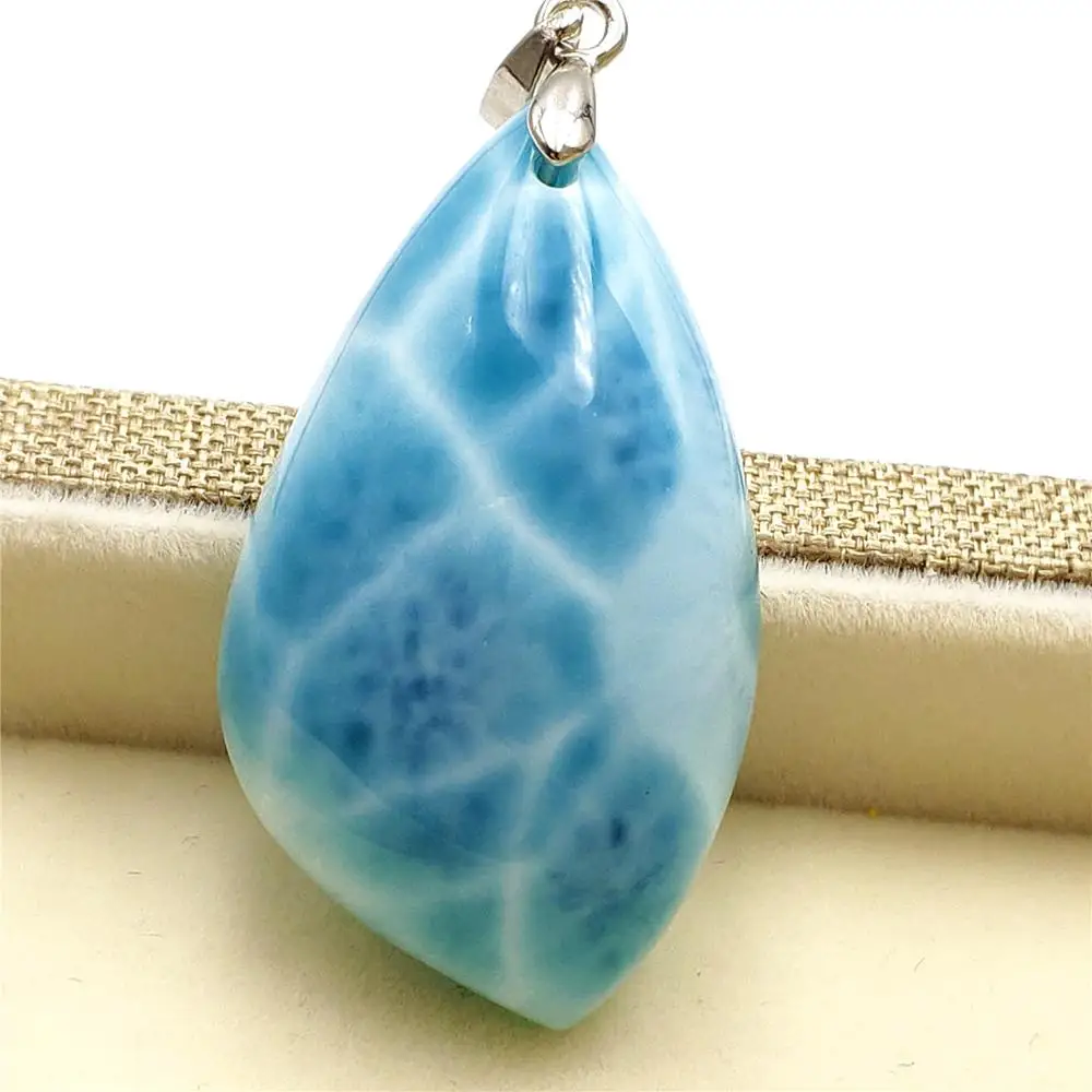 

100% Natural Blue Larimar Gemstone Women Pendant 37x21x13mm Birthday Love Gift Water Pattern Water Drop Shape AAAAA
