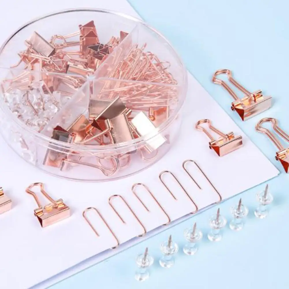 72Pcs Documents Clips Paper Clips Push Pins Sets With For Acrylic Box Light Pink/light Blue/rose Gold Clips For Office School