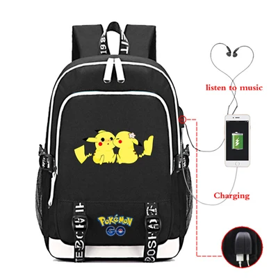 Для подростков, для мальчиков и девочек, рюкзак с usb-портом с принтом "Pokemon" школьные сумки, студенческие модные школьные принадлежности рюкзак для кампуса