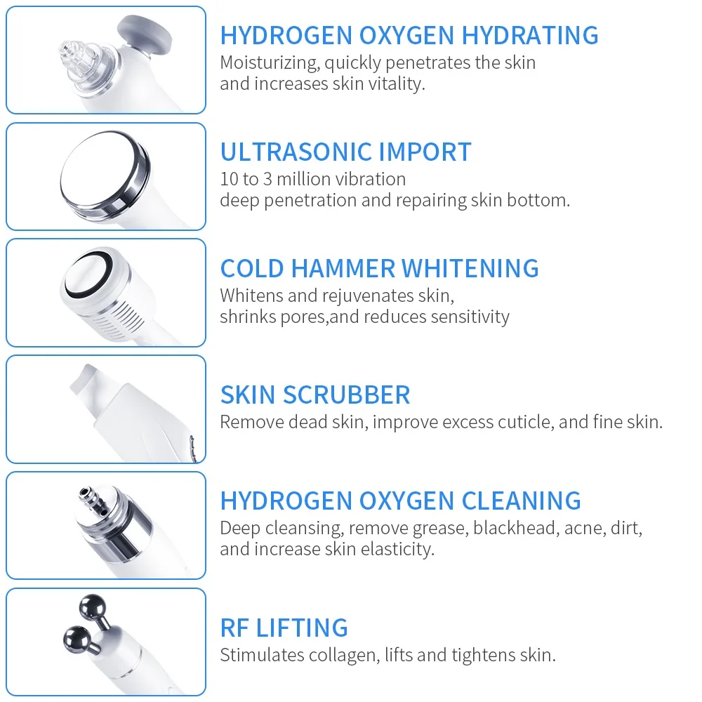 Multifunction 6 In 1 Small Bubbles Ultrasonic RF Hydra Deep Facial Ance Pore Cleaner Facial Massage 1 Multifunction 6 In 1 Small Bubbles Ultrasonic RF Hydra Deep Facial Ance Pore Cleaner Facial Massage 4