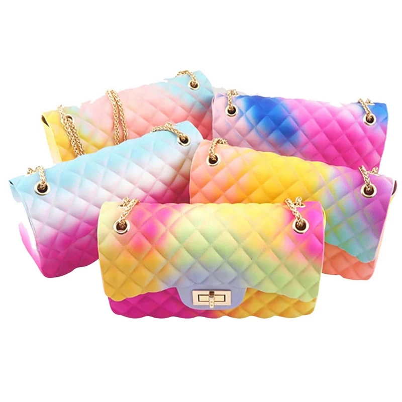 

2019 INS Popular Hot Fashion Designer Handbag Ladies Rainbow Red Chain Bag Messenger Bag Shoulder Bags For Women Jelly Purse New
