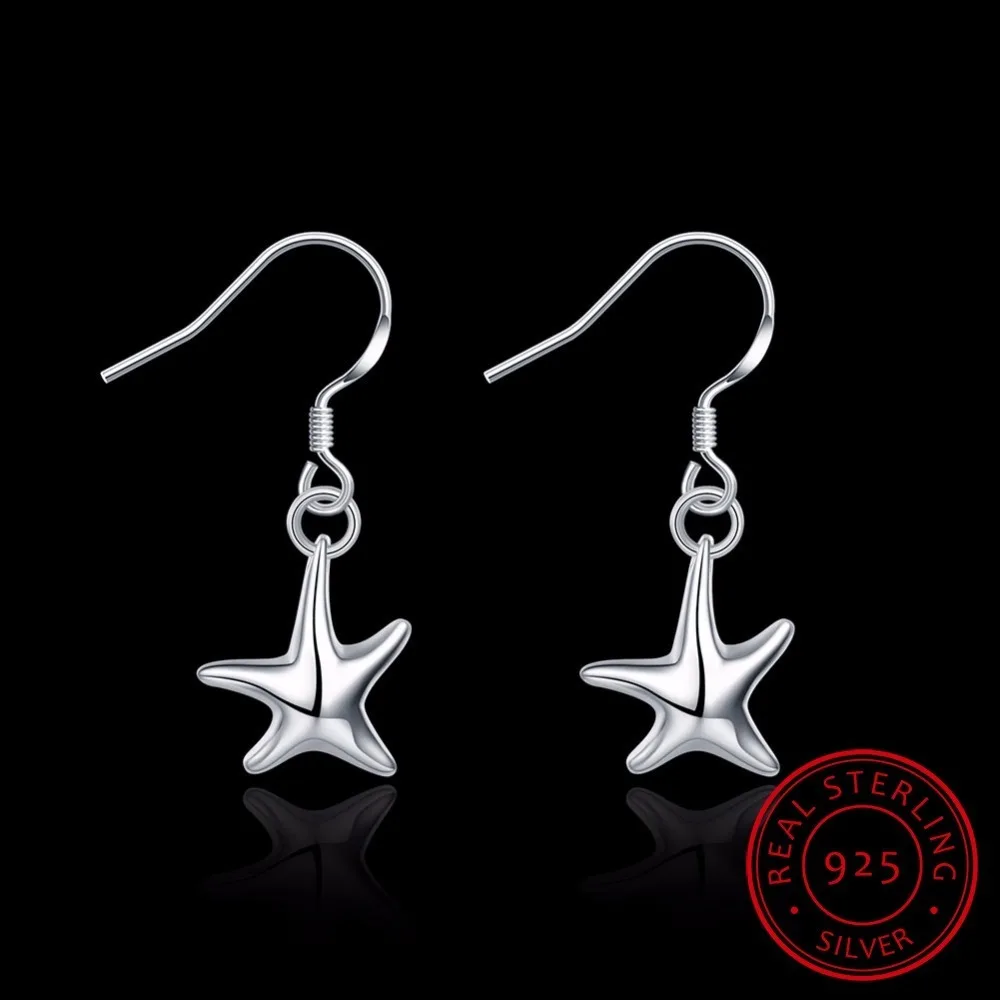 925 Sterling Silver Crystal Starfish Earrings For Women New Design Girls Christmas Gift Statement Jewelry Pendientes Plata | Украшения и