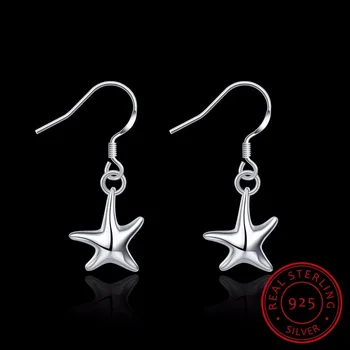 

925 Sterling Silver Crystal Starfish Earrings For Women New Design Girls Christmas Gift Statement Jewelry Pendientes Plata 925